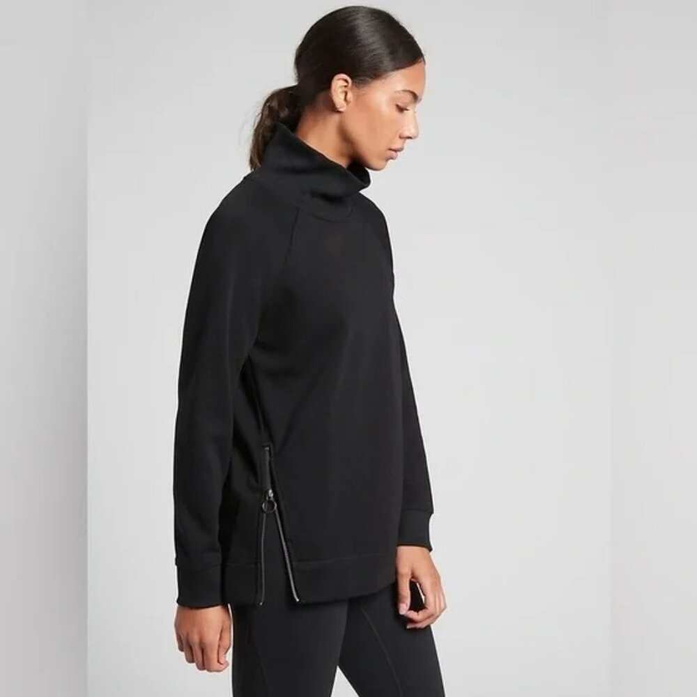 Athleta Cozy Karma Funnel Neck Sweatshirt Black Large Tall